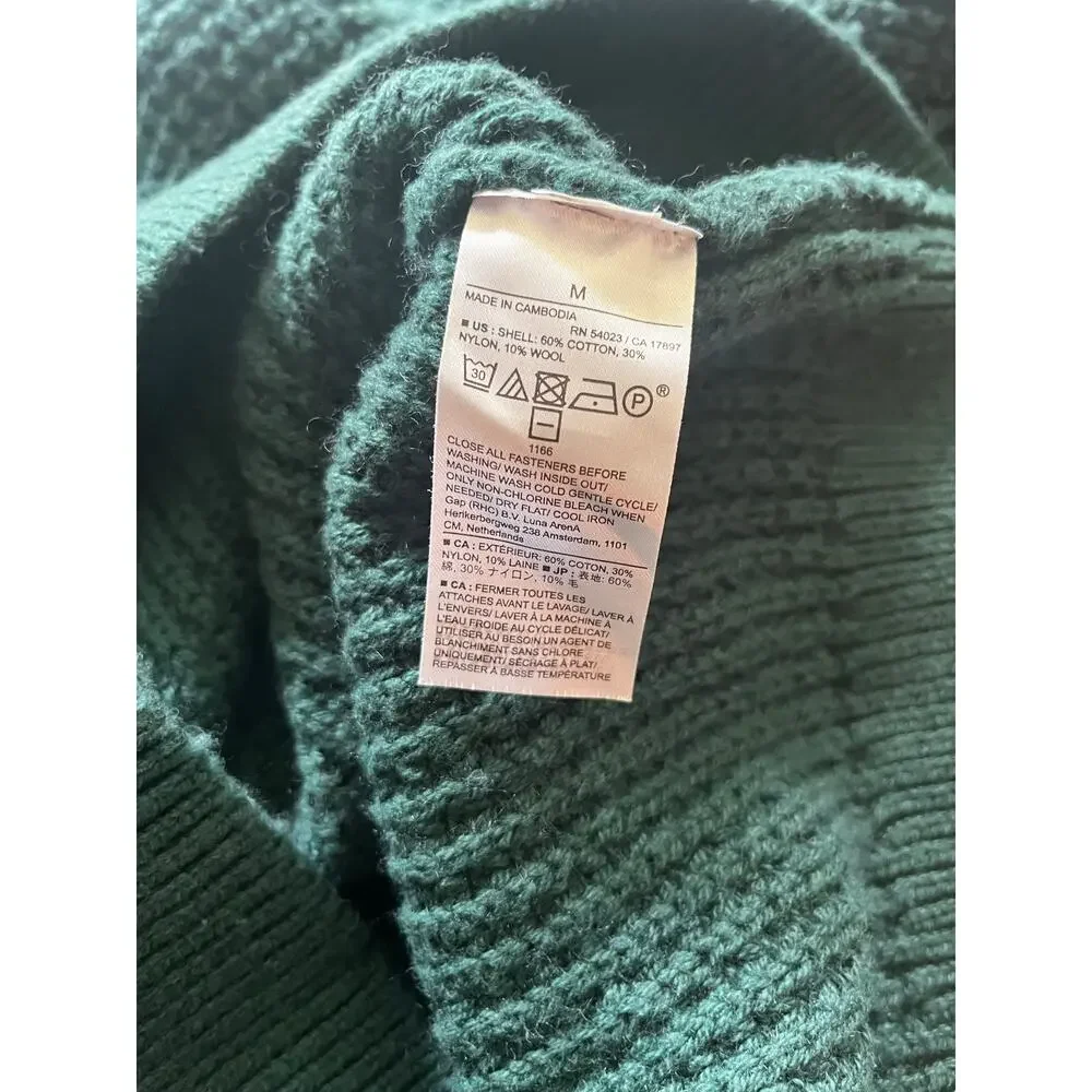 Banana Republic Green Waffle Knit Sweater M Button Neck Eclectic Grandpa